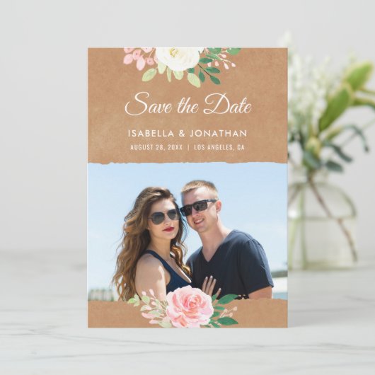 ブラウンクラ素朴フトピンクローズフローラフォトフレーム セーブザデート (スタンド正面)