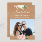 ブラウンクラ素朴フトピンクローズフローラフォトフレーム セーブザデート (正面/裏面)