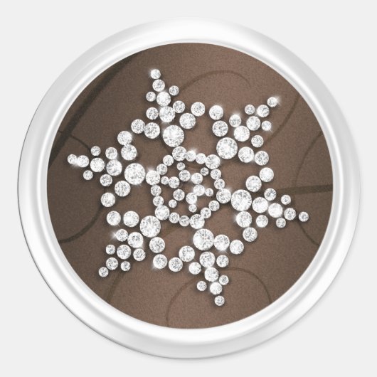 ブラウンクリスタルスノーフレーク封筒用シール ラウンドシール (正面)