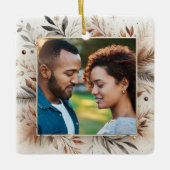 ブラウンクリスマスオーナメント初年結婚したカップル セラミックオーナメント (正面)