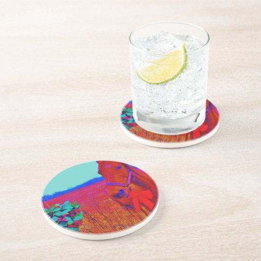 ブラウンクリスマスカラーホース：名前を追加 コースター (側面)