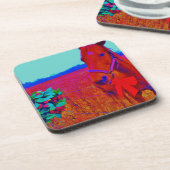 ブラウンクリスマスカラーホース：名前を追加 コースター (左側)