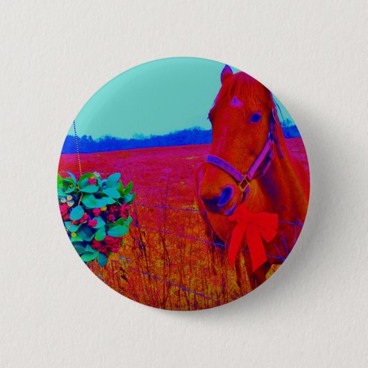 ブラウンクリスマスカラーホース：名前を追加 缶バッジ (正面)