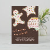 ブラウンクリスマスクッキー飾のパーティの招待状 箔招待状 (立ち正面)