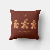 ブラウンクリスマスチョコレートジンジャーブレッドマンモノグラム クッション (裏面)