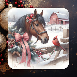 ブラウンクリスマスホースと(鳥)ショウジョウコウカンチョウ スクエアシール