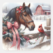 ブラウンクリスマスホースと(鳥)ショウジョウコウカンチョウ スクエアシール (正面)