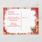 ブラウンクリスマスホースと（鳥）ショウジョウコウカンチョウ パーソナライズされた ポストカード (裏面)