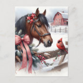 ブラウンクリスマスホースと（鳥）ショウジョウコウカンチョウ パーソナライズされた ポストカード (正面)