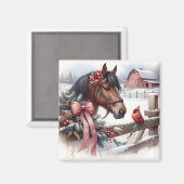 ブラウンクリスマスホースと(鳥)ショウジョウコウカンチョウ マグネット (正面/裏面)