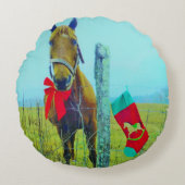 ブラウンクリスマスホース ラウンドクッション (正面)