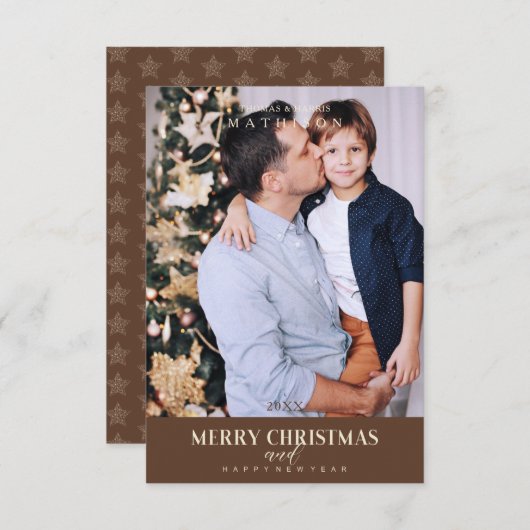 ブラウンクリスマスモダンの洗練された写真家族 (正面/裏面)