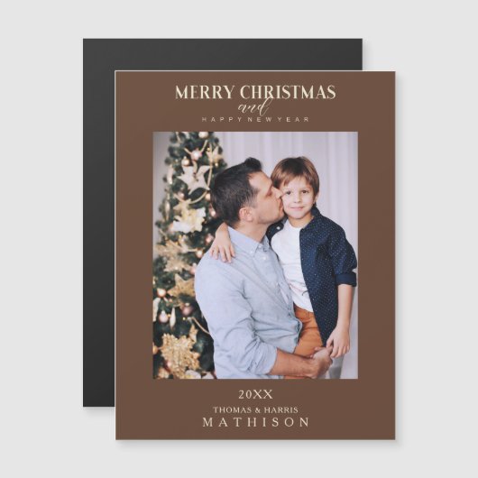 ブラウンクリスマスモダンの洗練された写真家族 (正面/裏面)
