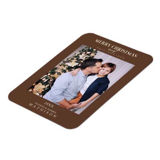 ブラウンクリスマスモダンの洗練された写真家族 マグネット (左側)