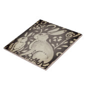 ブラウンクリームうさぎフローラの葉の森の風景 タイル (側面)