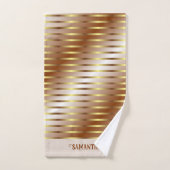 ブラウンクリームと金ゴールドストライプ名風呂タオル バスタオルセット (ハンドタオル)