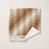 ブラウンクリームと金ゴールドストライプ名風呂タオル バスタオルセット (ウォッシュタオル)