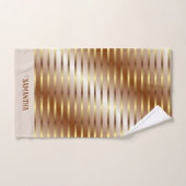 ブラウンクリームと金ゴールドストライプ名風呂タオル バスタオルセット (ハンドタオル)