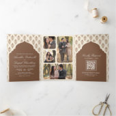 ブラウンクリームイカットオールインワンインディアン結婚 三つ折り招待状 (内部)