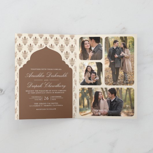 ブラウンクリームイカットオールインワンインディアン結婚 招待状 (内部)