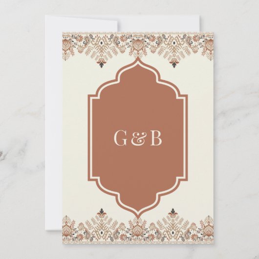 ブラウンクリームイカット アナンドカラージ シーク教ウェディング 招待状 (裏面)