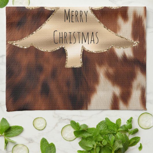 ブラウンクリームウエスタンコウィドクリスマス キッチンタオル (折り畳み)