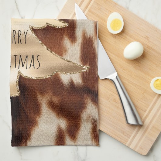 ブラウンクリームウエスタンコウィドクリスマス キッチンタオル (四つ折り)