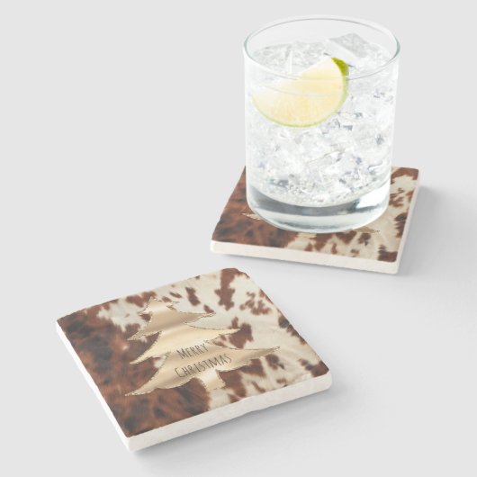 ブラウンクリームウエスタンコウィドクリスマス ストーンコースター (横)