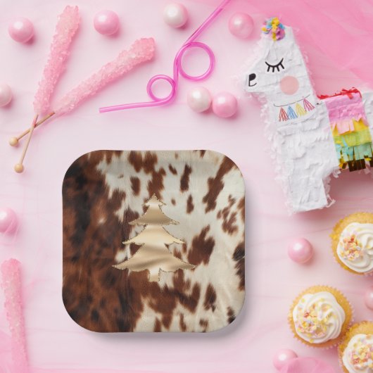 ブラウンクリームウエスタンコウィドクリスマス ペーパープレート (パーティー)