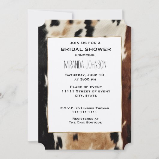 ブラウンクリームウエスタンコウィドブライダルシャワー 招待状 (正面)