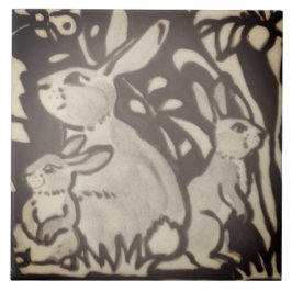 ブラウンクリームウサギフローラの葉ウッドランドデコール タイル