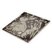 ブラウンクリームウサギフローラの葉ウッドランドデコール タイル (側面)