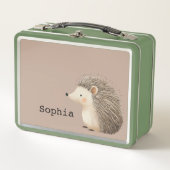 ブラウンクリームカワイトハリネズミパーソナライズされた メタルランチボックス (正面)