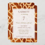 ブラウンクリームキリンアニマルプリント誕生日 招待状 (正面/裏面)