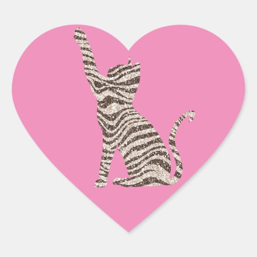 ブラウンクリームグリッターストライプズ猫 ハートシール (正面)