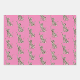 ブラウンクリームグリッターストライプズ猫 ラッピングペーパーシート