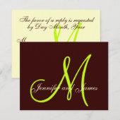 ブラウンクリームグリーンウェディングRSVPカードモノグラム 出欠カード (正面/裏面)