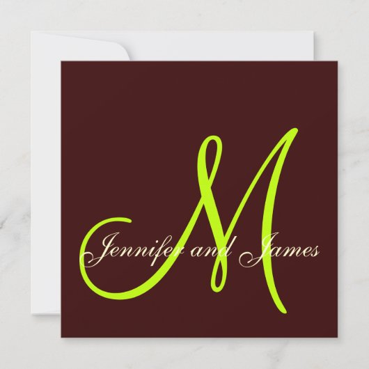 ブラウンクリームグリーン結婚式招待状Monogram 招待状 (正面)