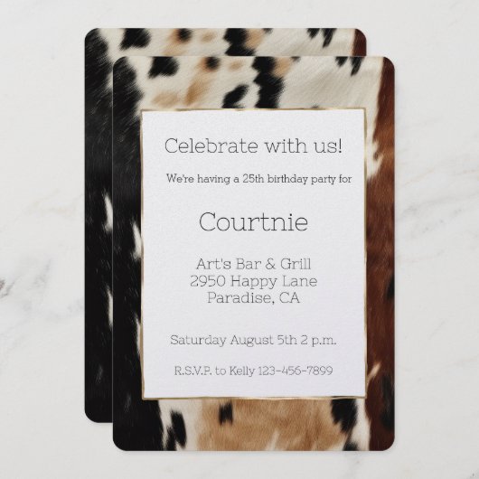ブラウンクリームコウィド女性のカーボーイカウボーイ誕生日 招待状 (正面/裏面)