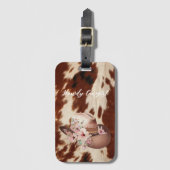 ブラウンクリームコウィド女性のカーボーイフローラハット ラゲッジタグ (正面縦)