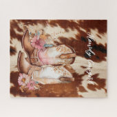 ブラウンクリームコウィド女性のカーボーイフローラブーツ ジグソーパズル (横)