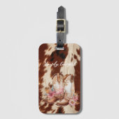 ブラウンクリームコウィド女性のカーボーイフローラブーツ ラゲッジタグ (正面縦)