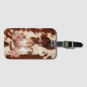 ブラウンクリームコウィド女性のカーボーイフローラブーツ ラゲッジタグ (正面横)