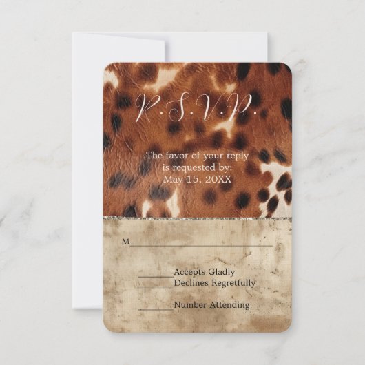 ブラウンクリームサウスウエストコウィドウェディングRSVP 出欠カード (正面)