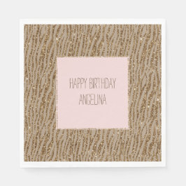 ブラウンクリームゼブラアニマルプリントグリッター スタンダードランチョンナプキン