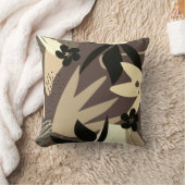 ブラウンクリームタン&ブラック芸術的抽象芸術葉 クッション (ブランケット)