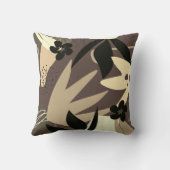 ブラウンクリームタン&ブラック芸術的抽象芸術葉 クッション (裏面)