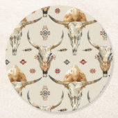 ブラウンクリームトライバル先住民フェザー誕生日 ラウンドペーパーコースター (正面)