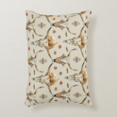 ブラウンクリームトライバル先住民羽毛スカル アクセントクッション (正面(垂直))