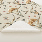 ブラウンクリームトライバル先住民羽毛スカル シェルパブランケット (3/4)